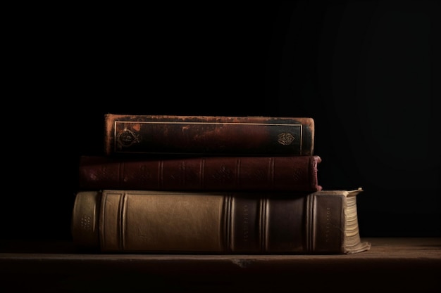 A stack of old leather bound books with the word'the word'on the top.