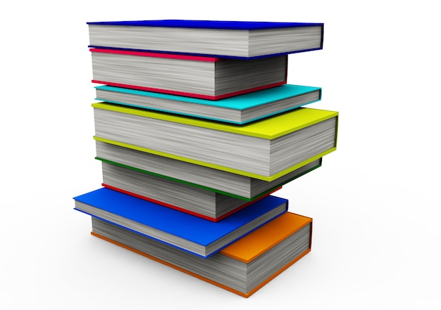 Stack os colorful books isolated on white 3d render