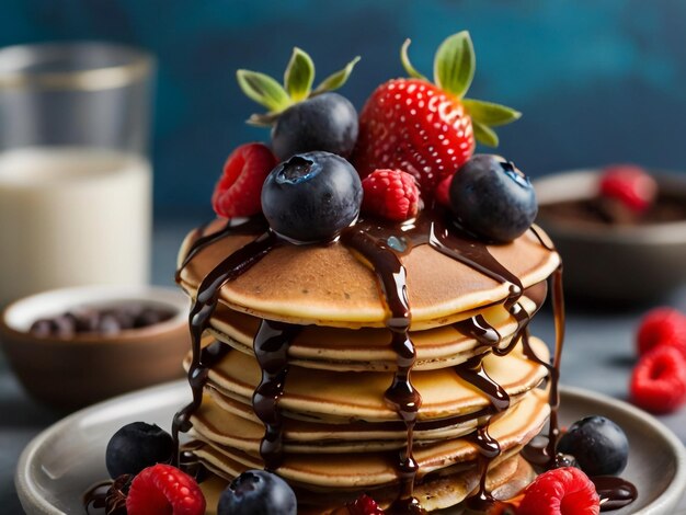 a stack of pancakes with berries and berries on top of it