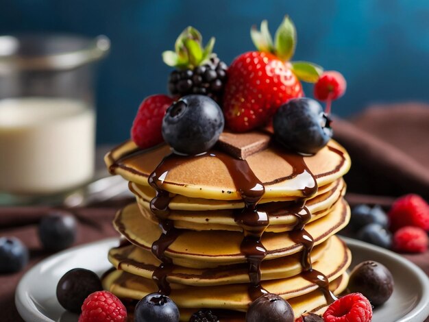 a stack of pancakes with berries and berries on top of it