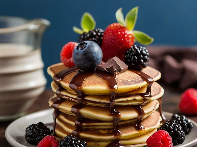 a stack of pancakes with berries and berries on top of it