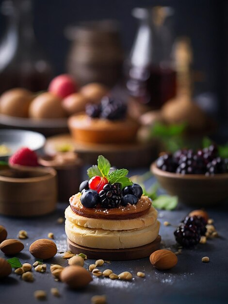 a stack of pancakes with berries and berries on top of them