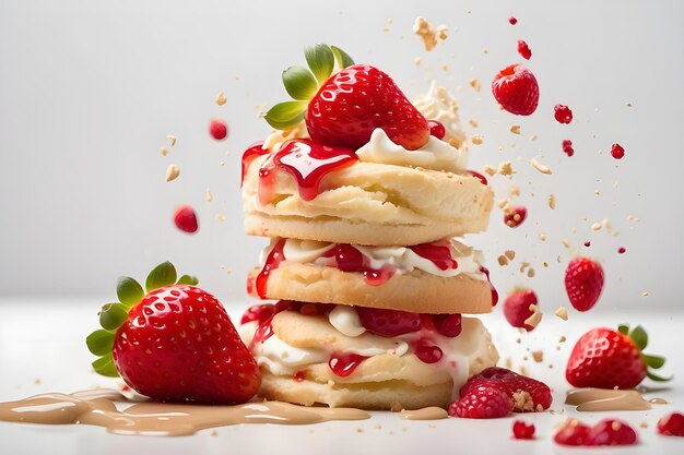 a stack of pancakes with berries and whipped cream on top of it