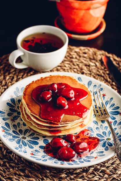 Stack of pancakes with dogberry jam