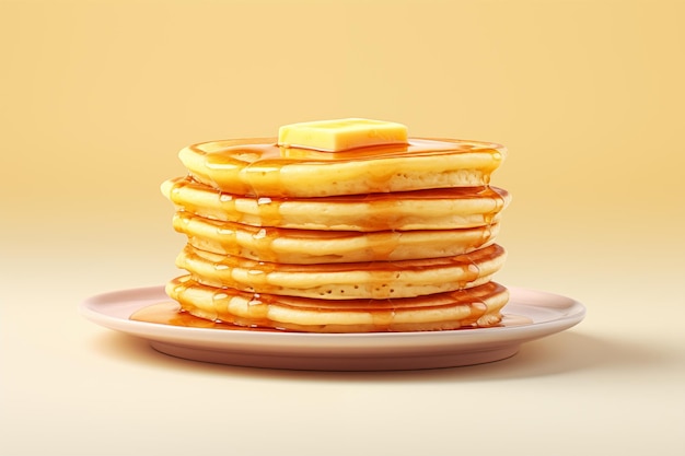 stack of pancakes with honey and butter on the plate closeup