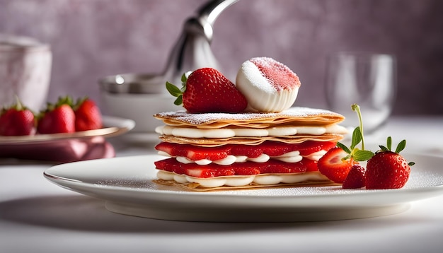 a stack of pancakes with strawberries and strawberries on a plate