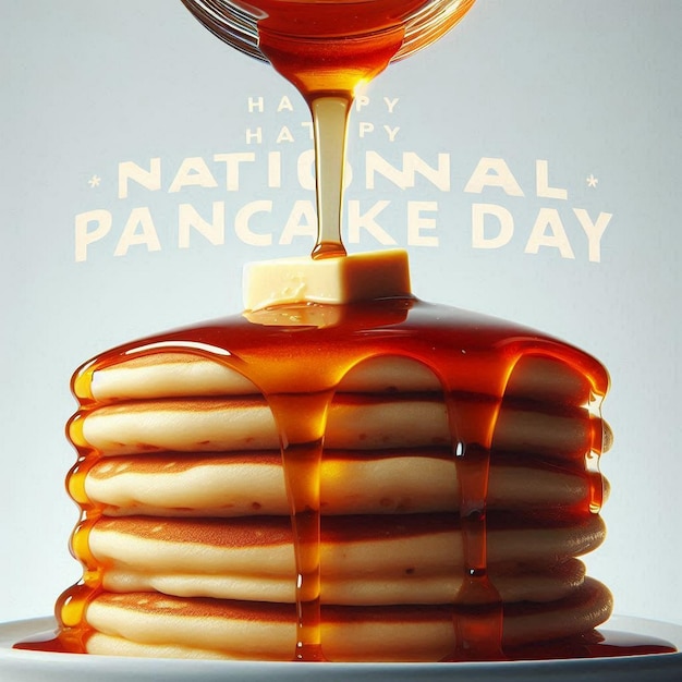 Photo a stack of pancakes with syrup pouring out of them