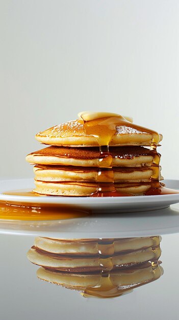 a stack of pancakes with syrup on them and syrup on the plate