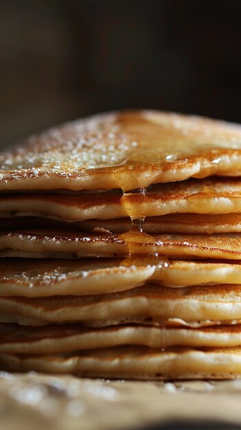 a stack of pancakes with syrup on top