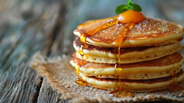 Stack of Pancakes on Wooden Table