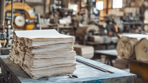 Photo stack of paper sheets drying in a paper mill factory