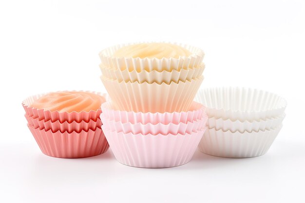 Photo a stack of pastel cupcake liners against a white background isolated on a transparent background png