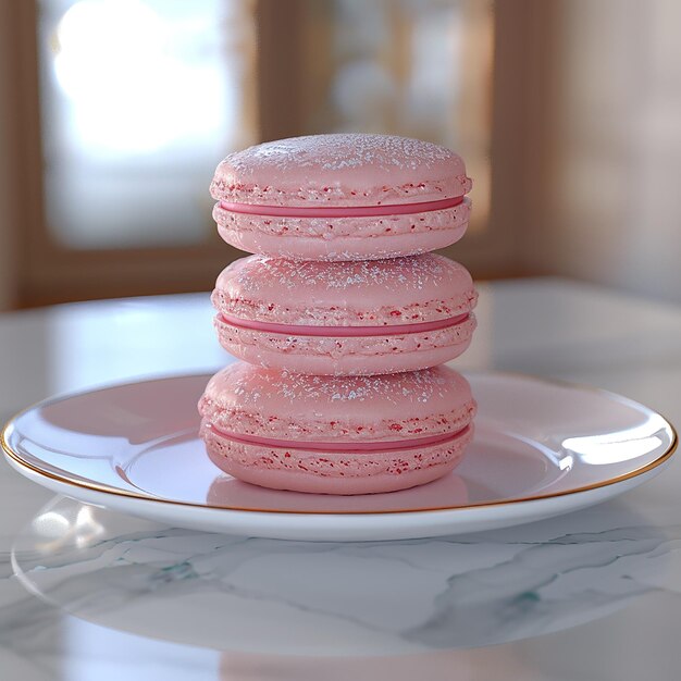 a stack of pink cookies with white frosting and pink flowers