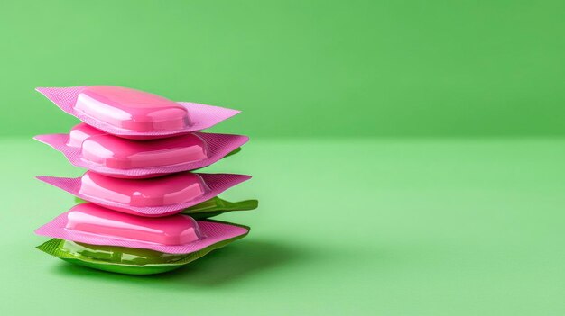 Stack of Pink and Green Individually Wrapped Cleaning Tablets