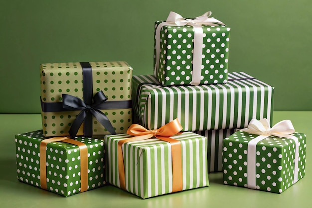 Photo a stack of pink and white boxes with a white bow on them