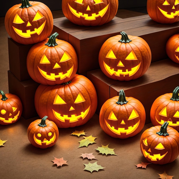 A stack of pumpkins with the word halloween on the front