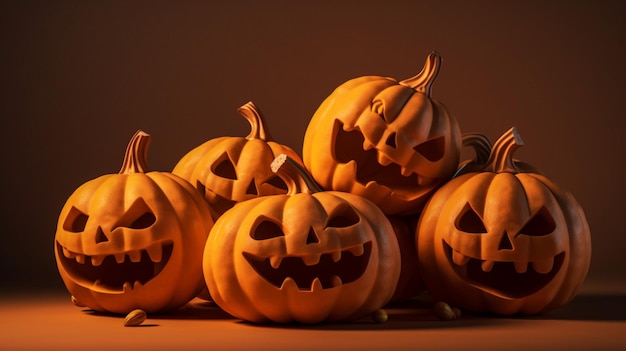 A stack of pumpkins with the words " halloween " on the top.