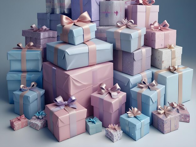 Photo a stack of purple and pink boxes with a pink bow on them