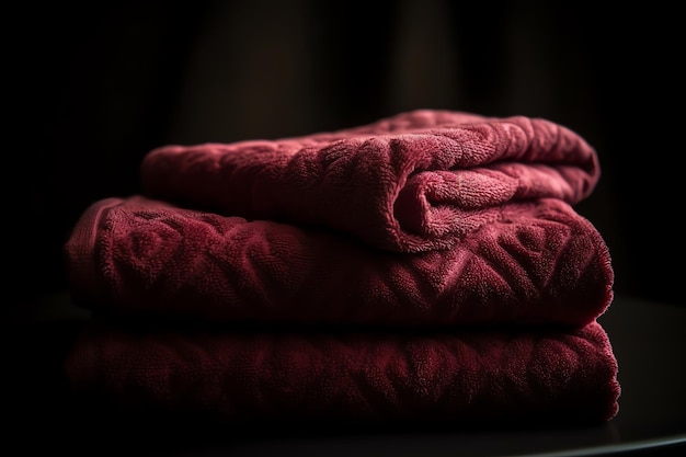 A stack of red towels with the word bedding on them