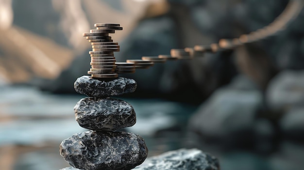 Photo a stack of rocks with a pyramid on top of them