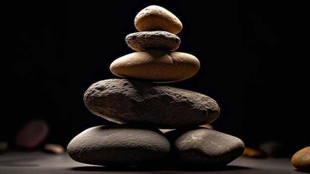 A stack of rocks with the words " the rocks " on the top.