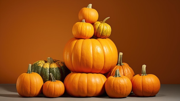 A stack of rustic pumpkins in different sizes