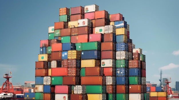 A stack of shipping containers with the word shipping on the top.