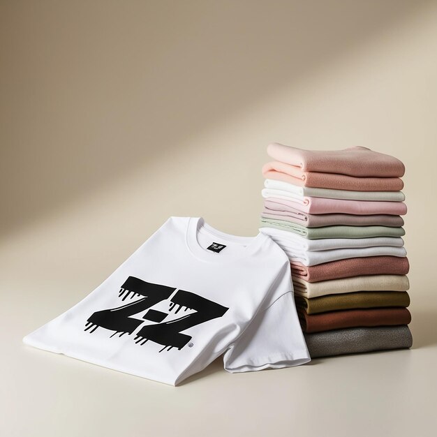 Photo a stack of shirts with the number 2 on it