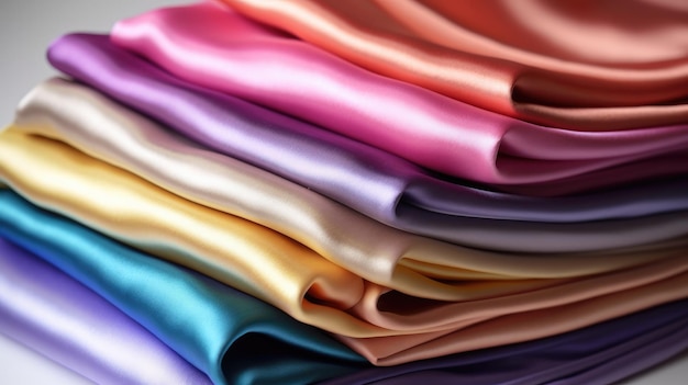 A stack of silk cloths with different colors.