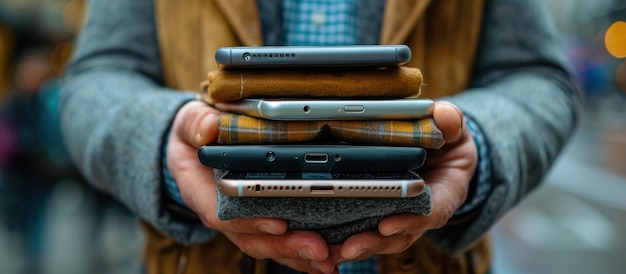 Photo stack of smartphones held in hands