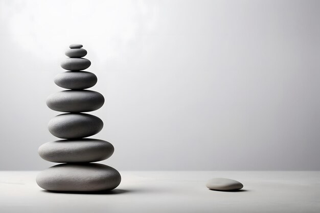 Photo a stack of smooth grey stones against a white backdrop