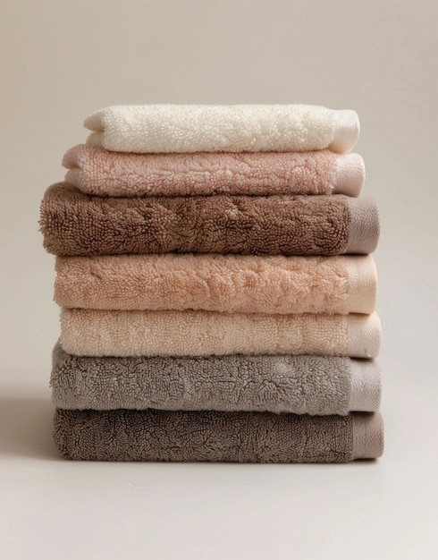 Photo stack of soft towels in muted pastel colors