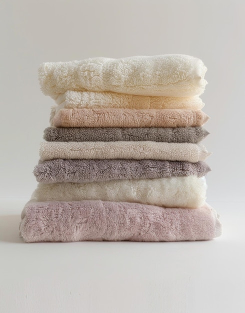 Photo stack of soft towels in muted pastel colors