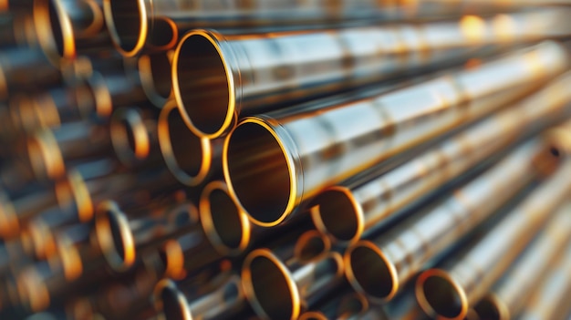 stack of steel pipes with depth of field effect