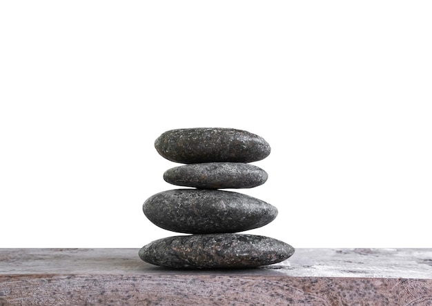 Stack Stone Isolated on White BackgroundTexture Circle Pebbles Pyramid on Wood NatureConcept for Health spa AromatherapyMeditation Natural Buddhism