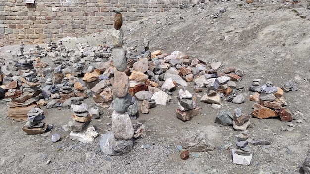 Stack of stones on top of the mountain arranged for meditation