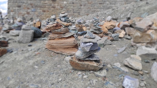 Stack of stones on top of the mountain arranged for meditation