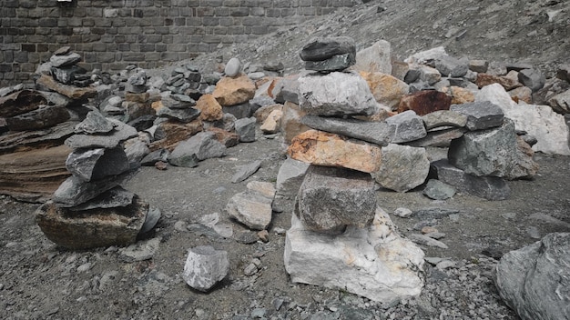 Stack of stones on top of the mountain arranged for meditation