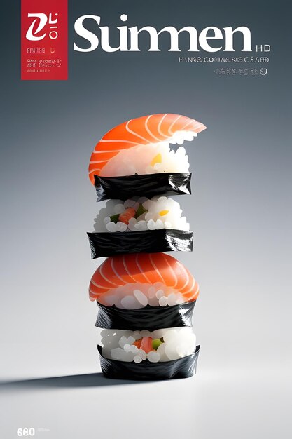 Photo a stack of sushi with sushi on it