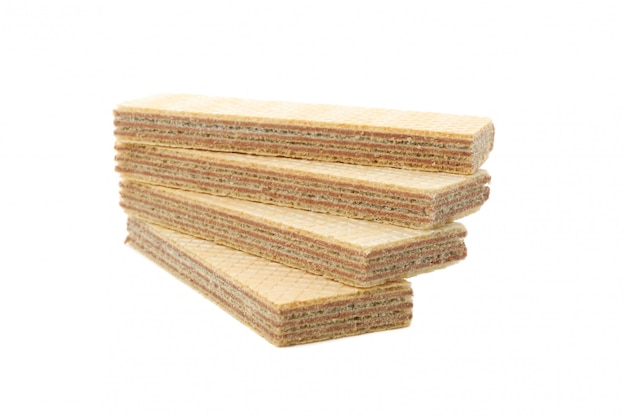 Stack of sweet wafer biscuits isolated on white