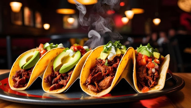 a stack of tacos with a smoke coming out of it