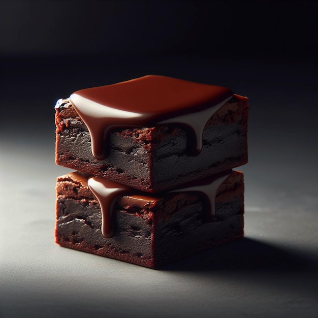 a stack of three pieces of chocolate cake with a red and white frosting