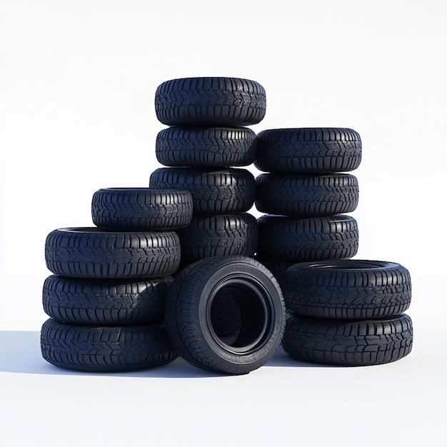 Photo a stack of tires that are stacked on a white surface