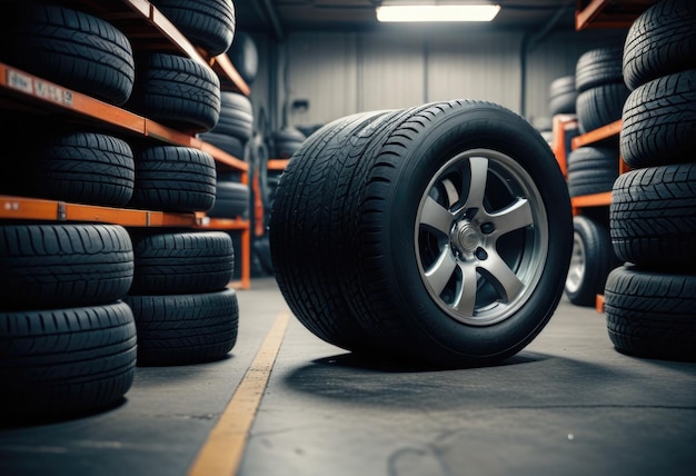 a stack of tires that are in a storage area