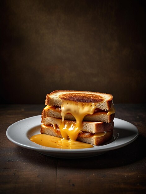 a stack of toast on a plate with a yellow sauce on it