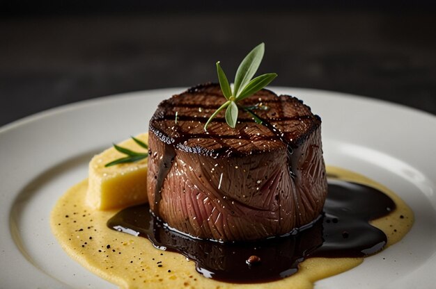 A stack of two filet mignon steaks with a side of creamy spinach