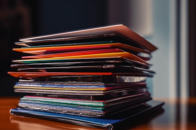 Stack Of Vinyl Records With Colorful Covers Generative AI