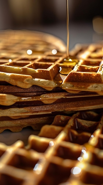 A stack of waffles with peanut butter on top