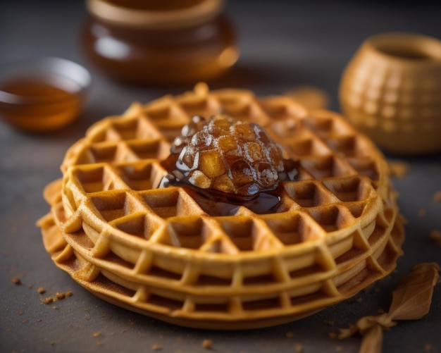 a stack of waffles with syrup on them