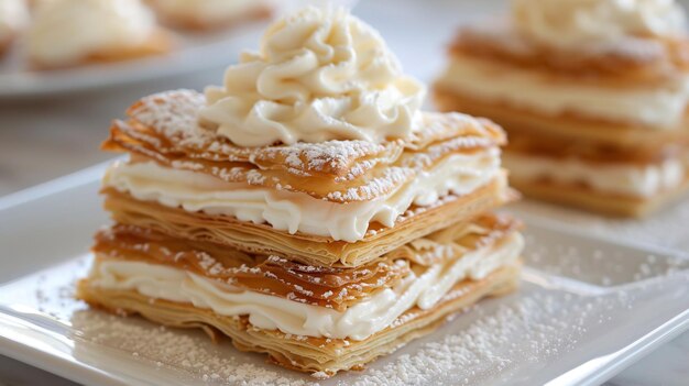 a stack of waffles with whipped cream and caramel on top